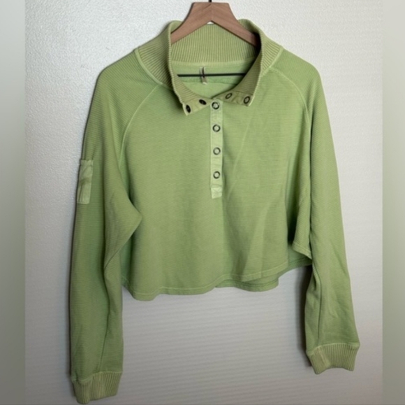 FREE PEOPLE So Fly Henley Layer Snap Front Pullover Lightening Lime XL RARE NWOT - Picture 6 of 13